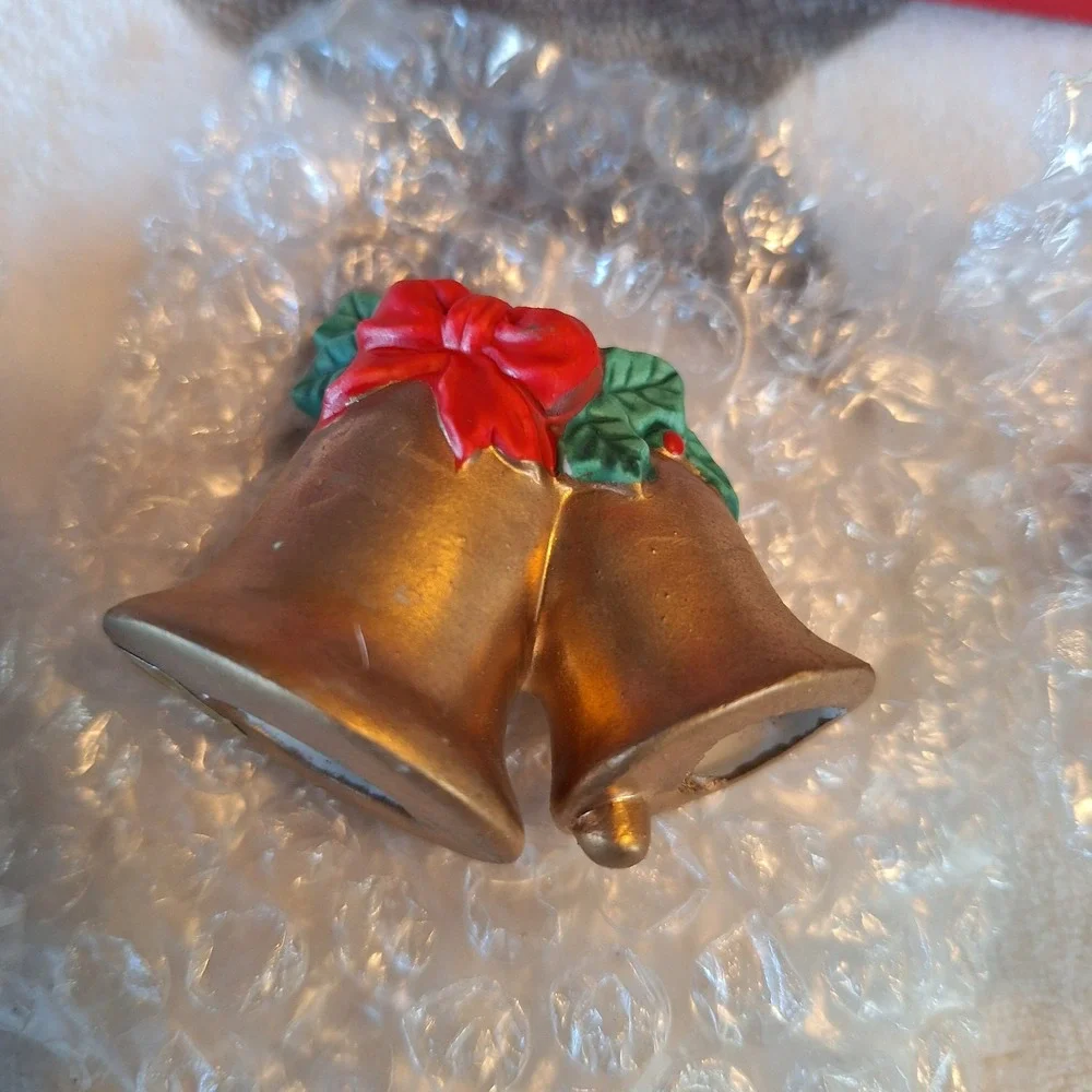 Two New Old Stock Vintage Porcelain Candle Climber‎ Hugger Christmas Santa Bells